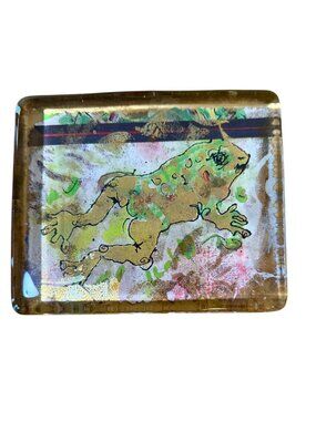Handmade Glass Paperweight With Frog Artwork Signed By Wilder 2004 4x3 Inches